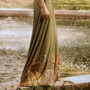 FARM RIO Anthropologie Green Wide Leg Tropical Parrot Print Pants S